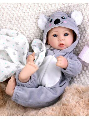 17in Realistic Baby Boy Doll Grey Koala Outfit Soft Body Gift Set